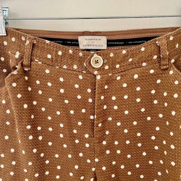 Anthropologie The Essential Slim Pants - Cedar Brown with Polka Dots Sz 4 - Picture 3 of 5